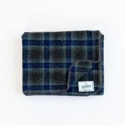 Norrils Wool Throw - Sagls, & Royal Bluls Windowpanls